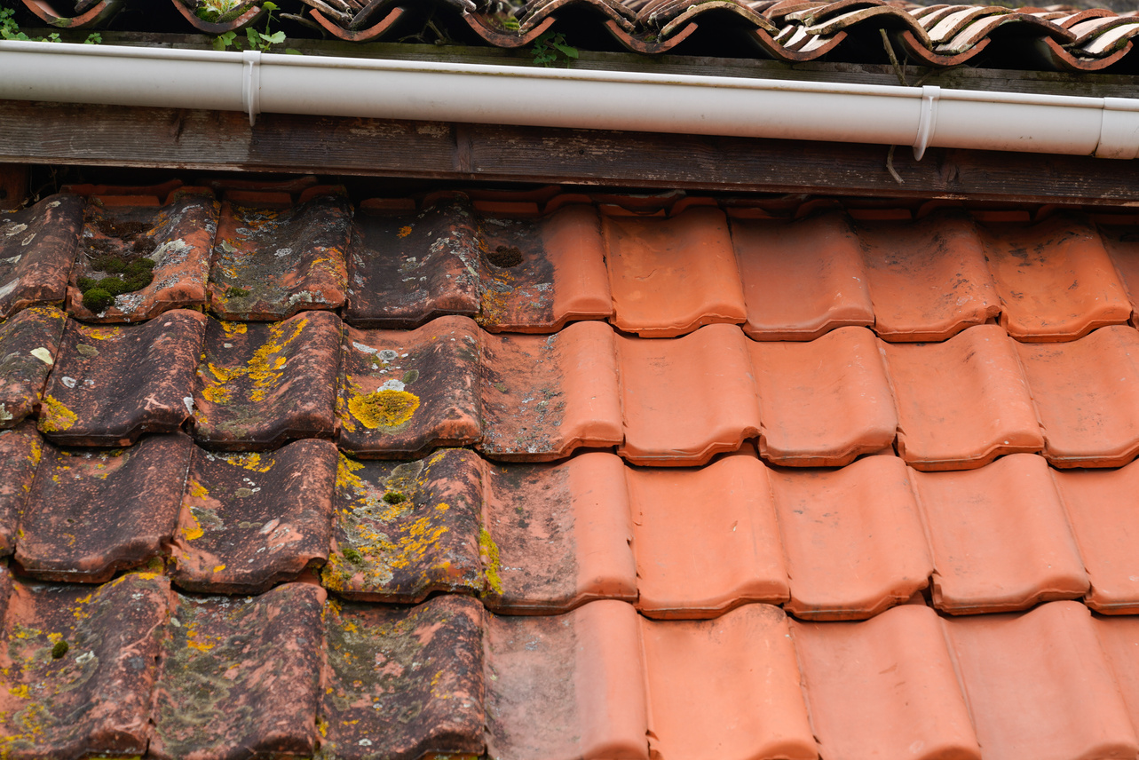 high pressure water cleaner tile after and before industrial roof cleaning